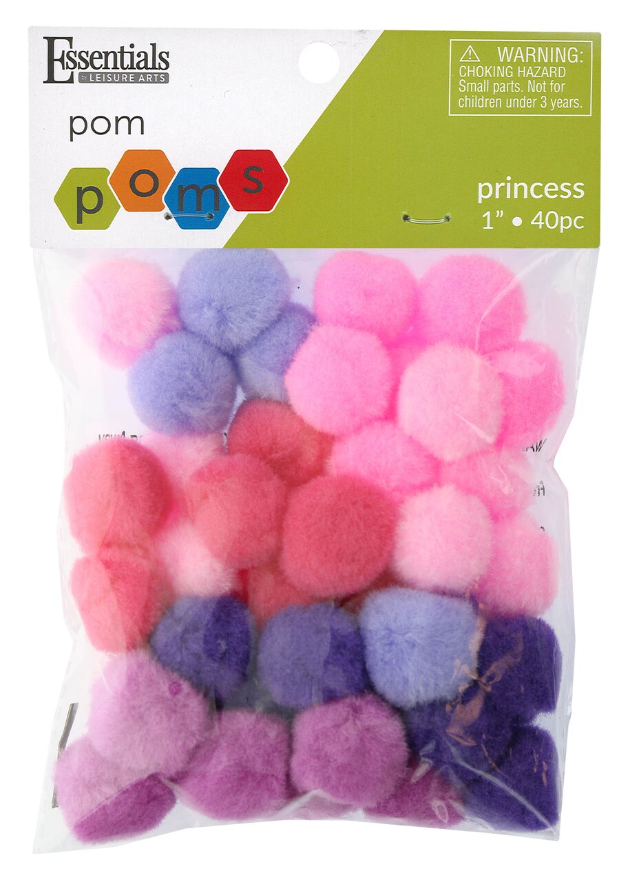 Essentials by Leisure Arts Pom Poms, Princess -1", 40 Pieces per Pack